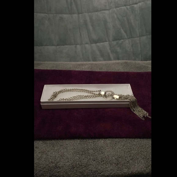 Silver Chain Tassle Long Necklace with Rhinestone Clasps and Heart Clasp - Picture 9 of 11